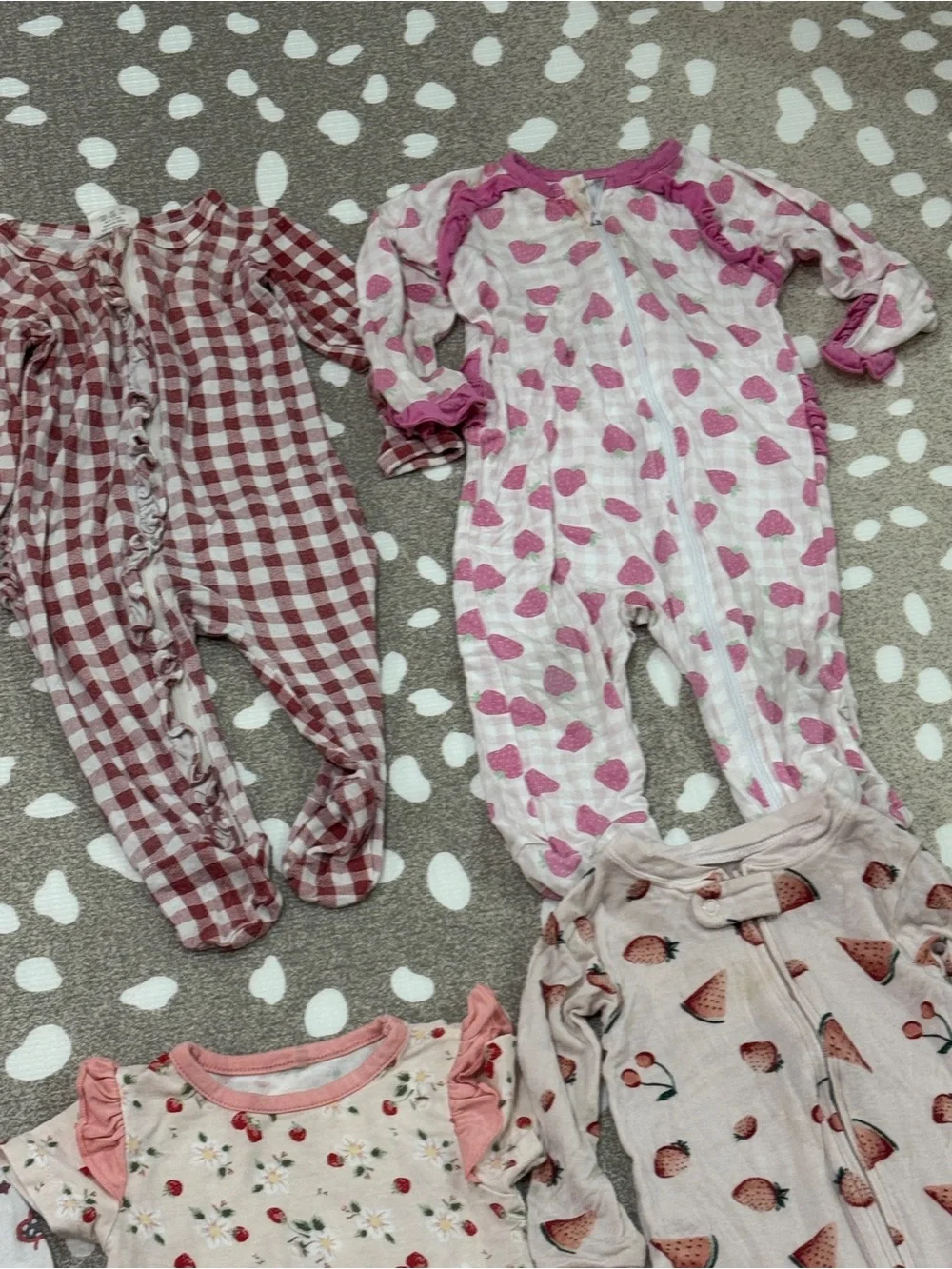Lot of 6 bamboo footies baby girl colorful print zippy ruffle fruits floral - Picture 3 of 13